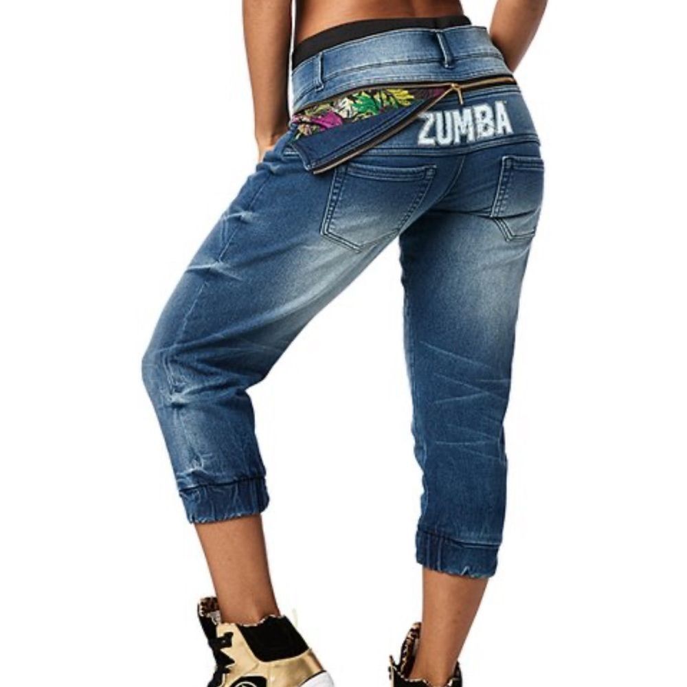 WEAR by Zumba Jean Legging Joggers with Zipper Detail and Bright Pattern, XS
